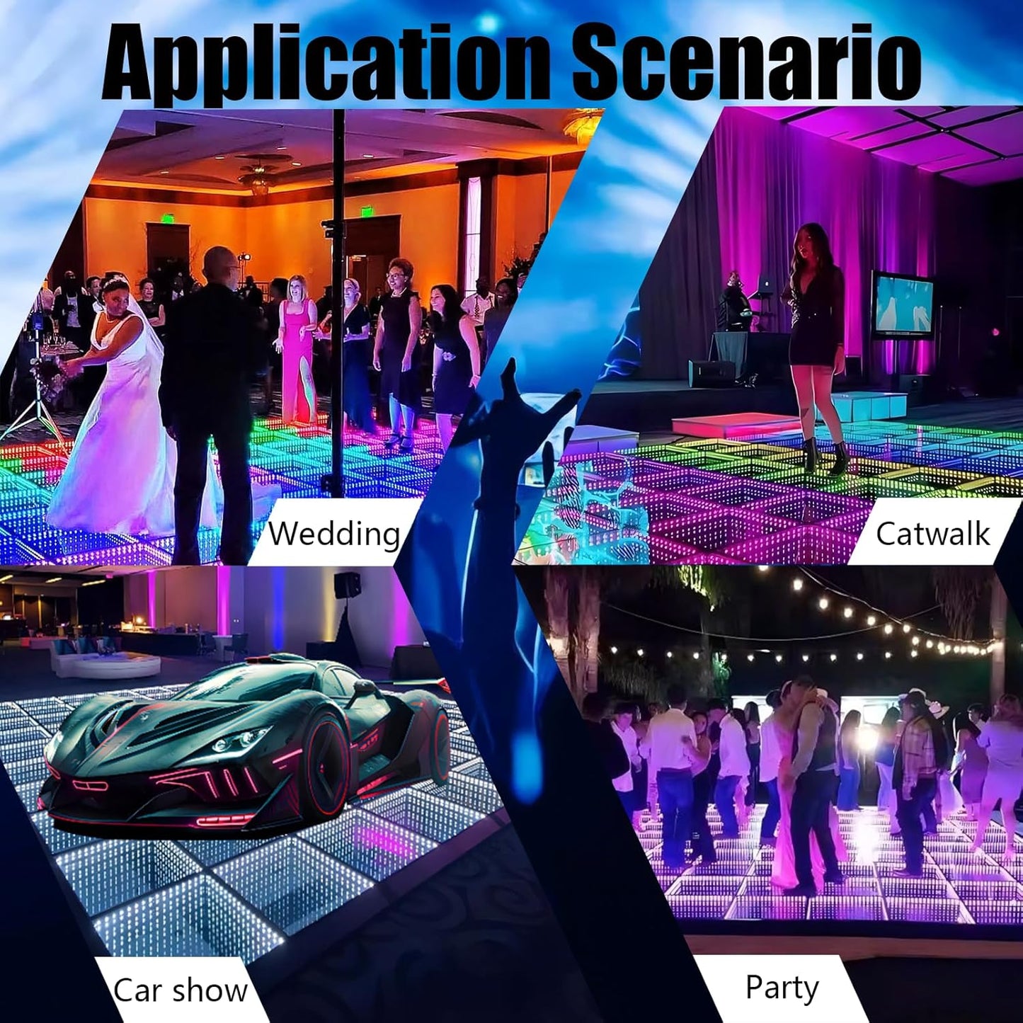 Dance Floor Stage Lights Tempered Glass Infinity Mirror Panel 3D Effect Led Dance Floor for Wedding Party Customizable (3D-Magnetic, 36PCS(9.8FTX9.8FT))