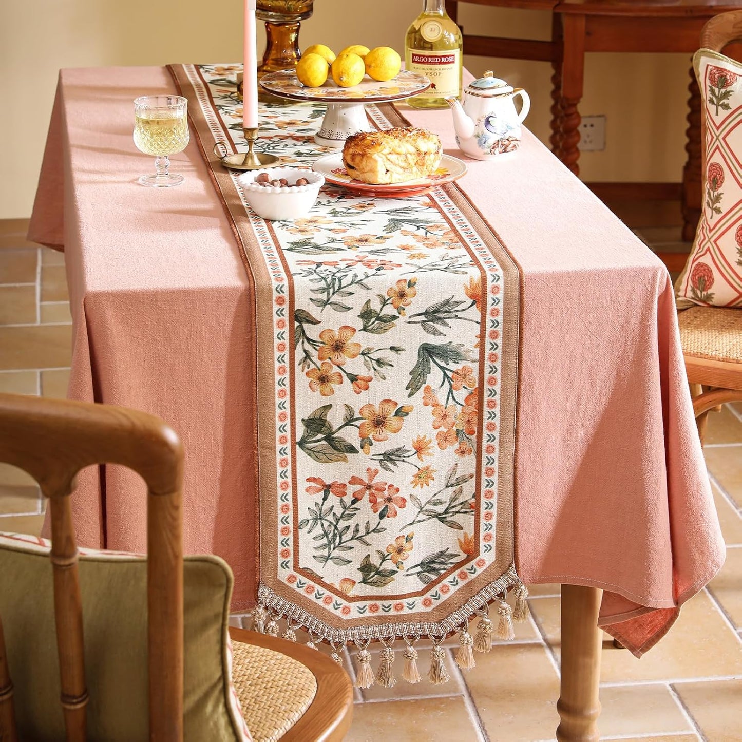 Vintage Small Linen Table Runner,Floral Table Runners 63 Inches Long,Soft and Luxury Tablerunner.Decoration Tabletop for Kitchen,Dining,Party,Home,Christmas,12"*63"