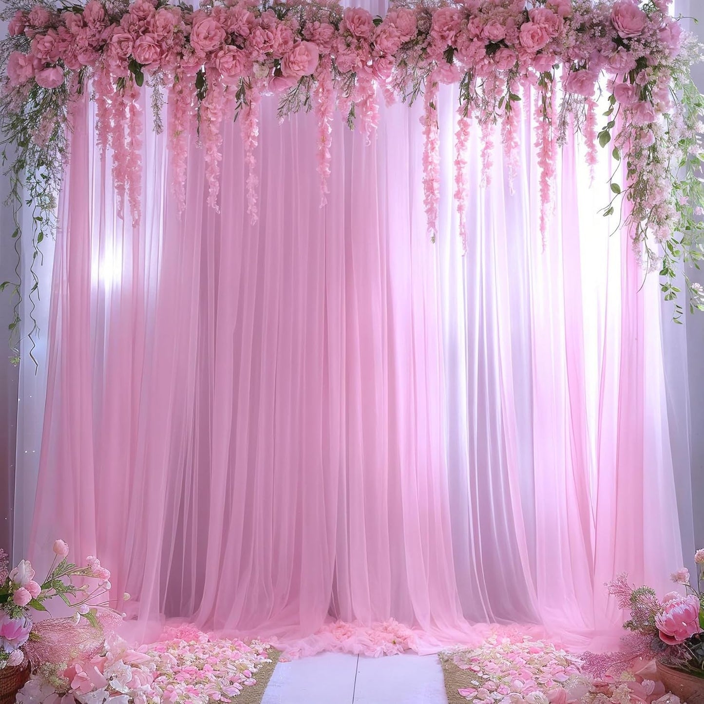 Pink Sheer Backdrop Curtains for Girls Baby Shower Gender Reveal Birthday Party 10ft × 10ft Pink Tulle Backdrop Drapes Panels for Parties Photoshoot Background Decorations 2 Panels 5ft X 10 ft