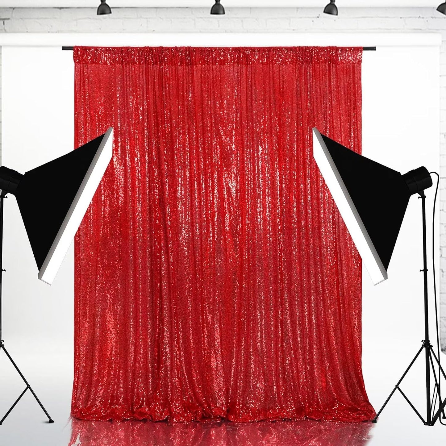 Eternal Beauty Red Sequin Backdrop, 8x10 Ft Glitter Background Curtains for Christmas Shimmer Photography Party Wedding Birthday Back Drop Decor