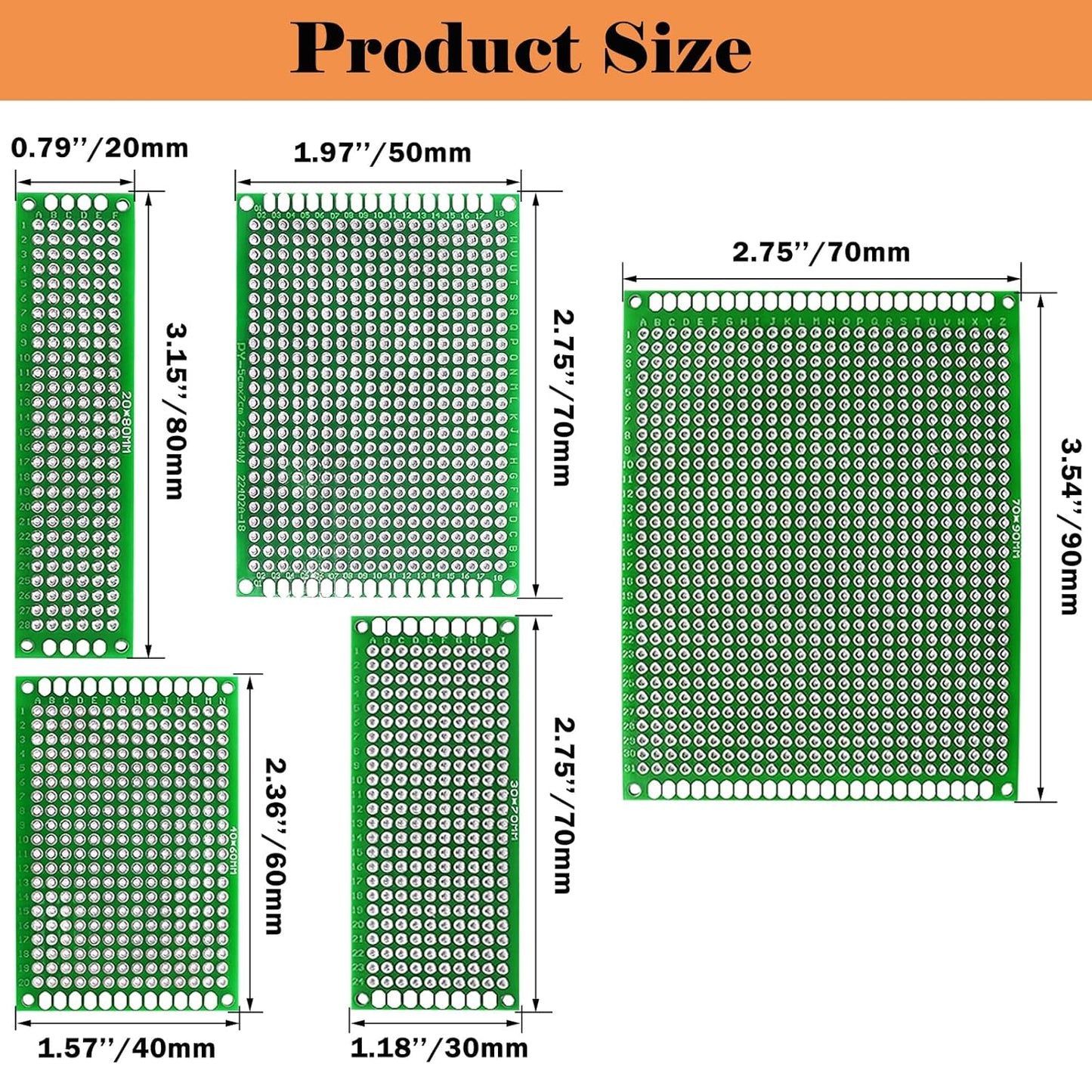 48PCS Double Sided PCB Board Kit for DIY Soldering and Electronic Project Circuit Boards Prototype Boards Compatible with Arduino Kits, 2.54mm Male and Female Header Connector