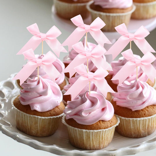 Coquette Pink Bow Cupcake Toppers - Bow Cake Toppers, Birthday Decorations, Bridal Shower & Bachelorette Party Decorations