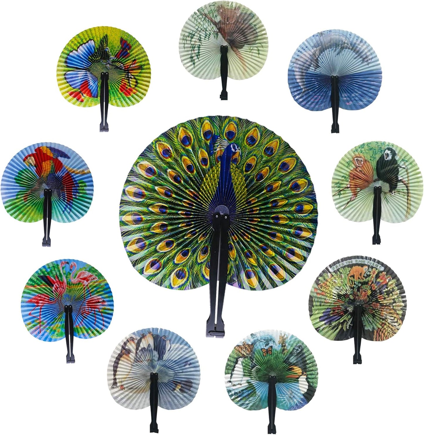 20 Pcs 10" Safari Print Animal Folding Paper Fan Bulk Assortment for Gifts,Weddings,Festival,Birthday,Summer,Party Favors,School Cultural Shows