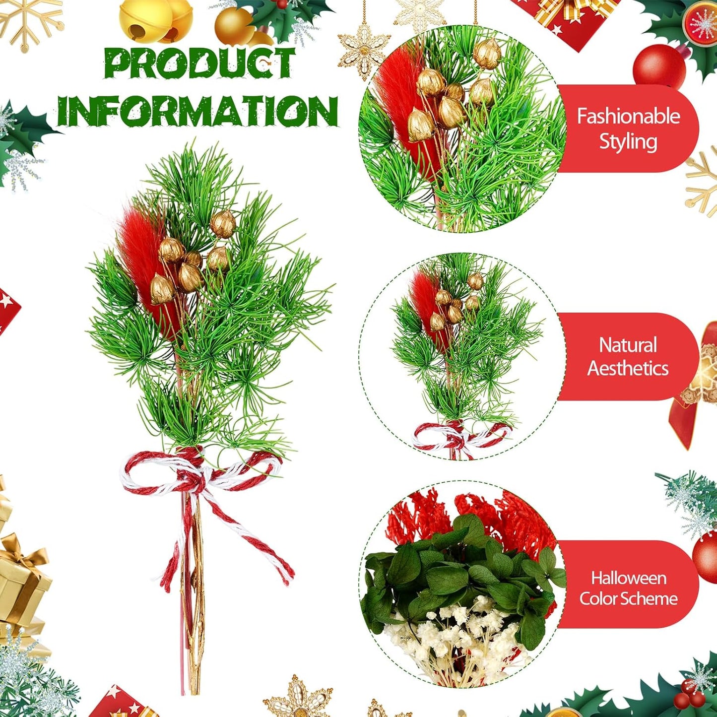 10/12/24/36 Pack Mini Dried Flowers for Vase Wedding Various Mini Bouquet Dried Small Wildflowers Natural Flowers Bulk for Crafts DIY Decor (12, Christmas Color)