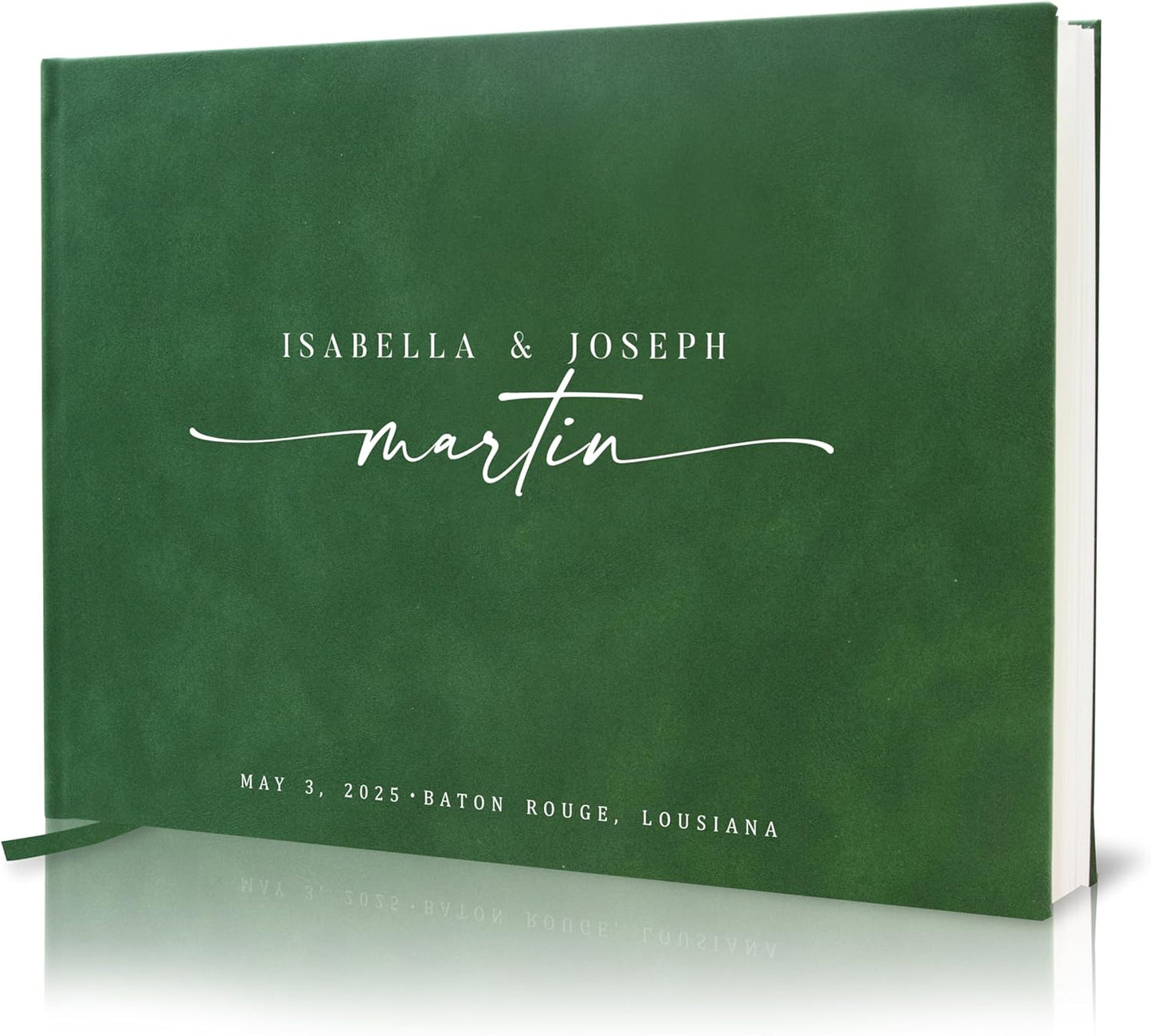 Personalized Guest Book - 11.5" x 8.5" Custom Bride & Groom Names with Bookmark and Hard Cover 140 GSM Blank Pages, for Weddings Guest Book, Engagements, Birthdays, Special Events, Emerald