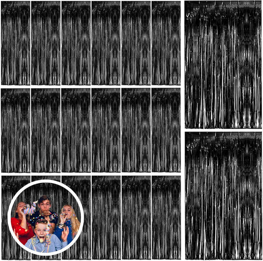 20 Pack Black Party Streamers Backdrop Tinsel Foil Fringe Curtains Halloween Party Decorations Birthday Wednesday Twilight Party Decorations Graduation Wizard Party Supplies