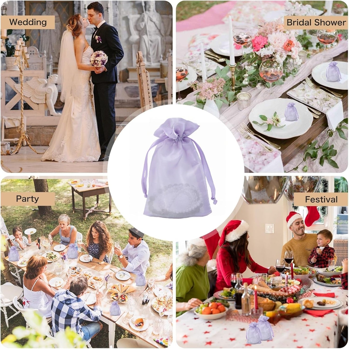 20 Pcs Lilac Purple Organza Bags 6X9 inch for Wedding Favors with Drawstring, Large Mesh Gift Bags Jewelry Pouch for Candy Bridal Shower Party Favor Baby Shower Christmas