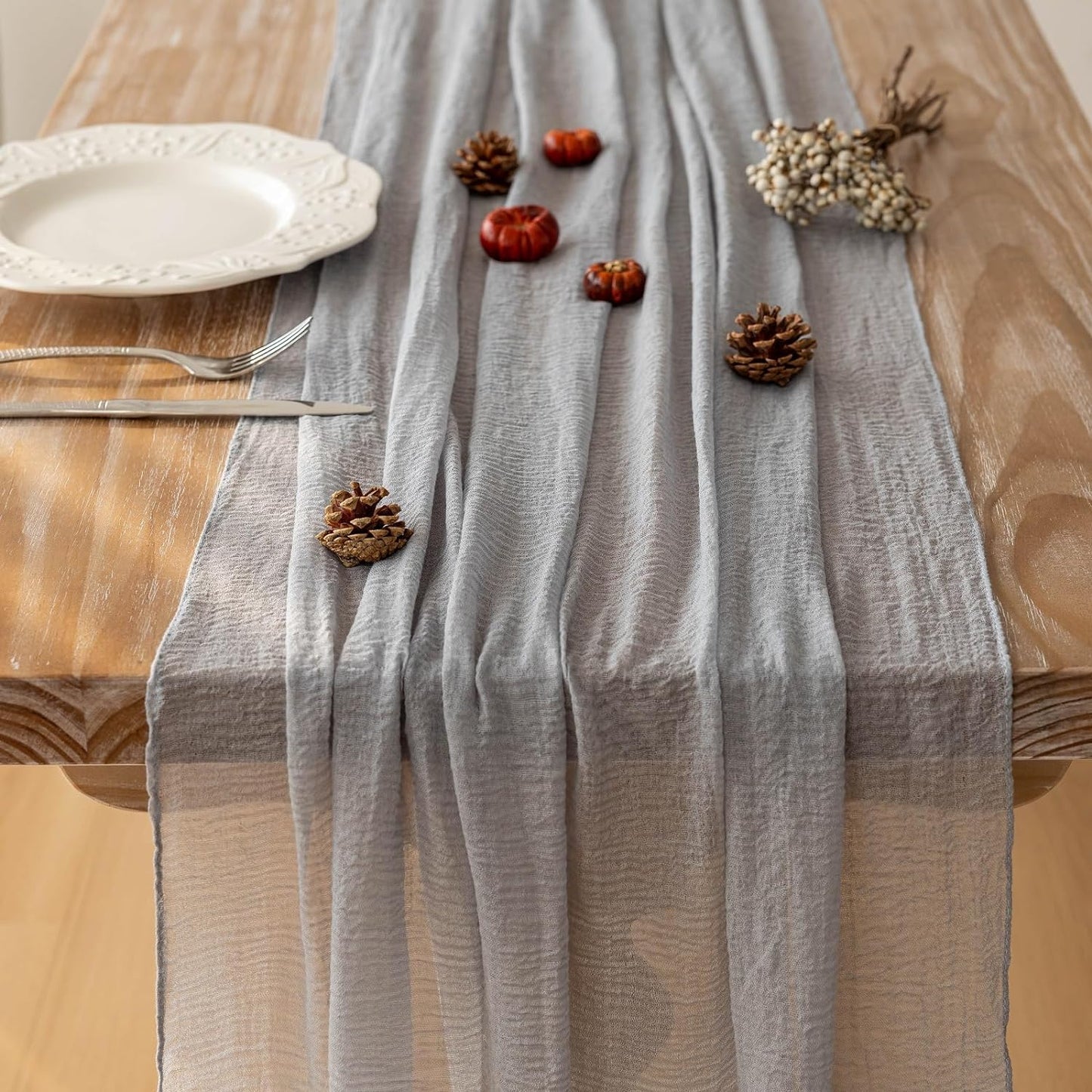 6pcs Dusty Blue Gauze Rustic Cheesecloth Table Runner 120 Inch 10 FT for Wedding Baby Shower Bridal Shower Birthday Engagement Garden Outdoor Party Long Sheer Boho Decorations