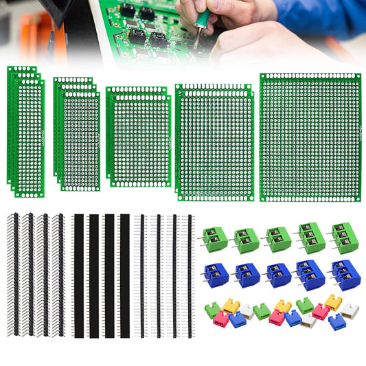 48PCS Double Sided PCB Board Kit for DIY Soldering and Electronic Project Circuit Boards Prototype Boards Compatible with Arduino Kits, 2.54mm Male and Female Header Connector