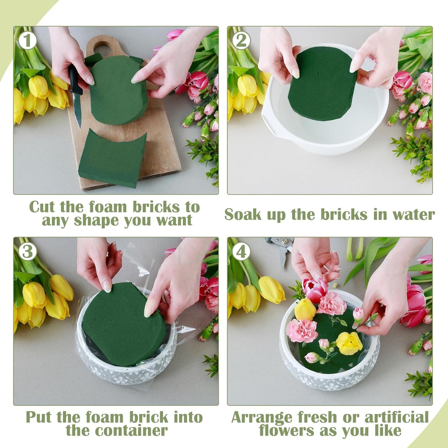 8 Packs Floral Foam Blocks Wet & Dry Floral Foam Bricks 5.5x3.1x1.8 Inch Flower Arranging Kit for Fresh and Artificial Flowers Florist Foam Blocks for Wedding Home Decor