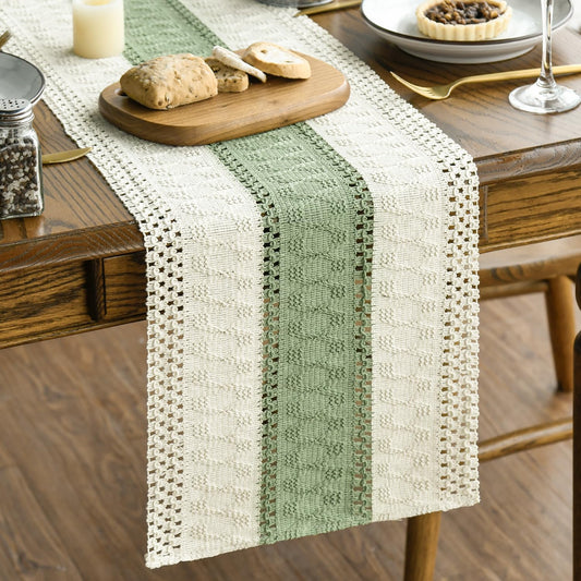 Artoid Mode Light Green Farmhouse Rustic Table Runner, Seasonal Holiday Hollow Kitchen Dining Table Decoration for Home Party Decor 12x60 Inch