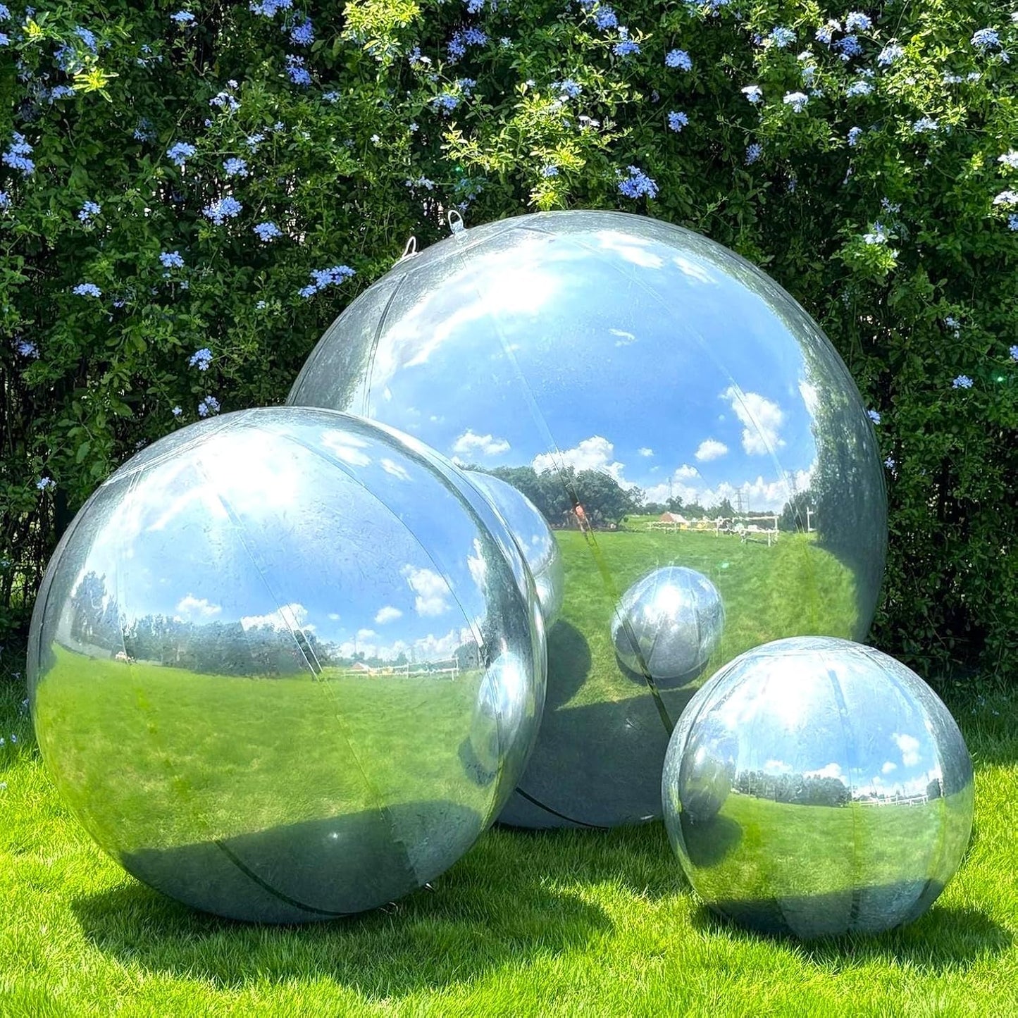 3PCS Silver Inflatable Mirror Ball, Big Shinny Balls Reusable Large PVC Disco Ball Balloon for Large Event Decoration, Party, Concerts, Stage, Wedding Decor, Without Air Pump