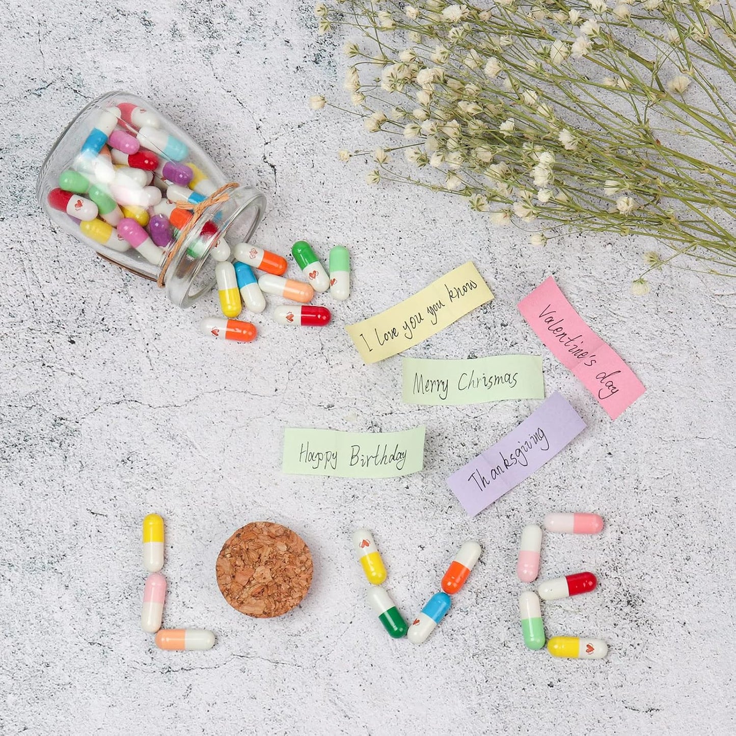 Capsule Letters Message in a Bottle - Love Letter for Valentine's Day, Birthday,Long Distance Relationship Gifts for Boyfriend,Girlfriend - (Mixed Color 45pcs)