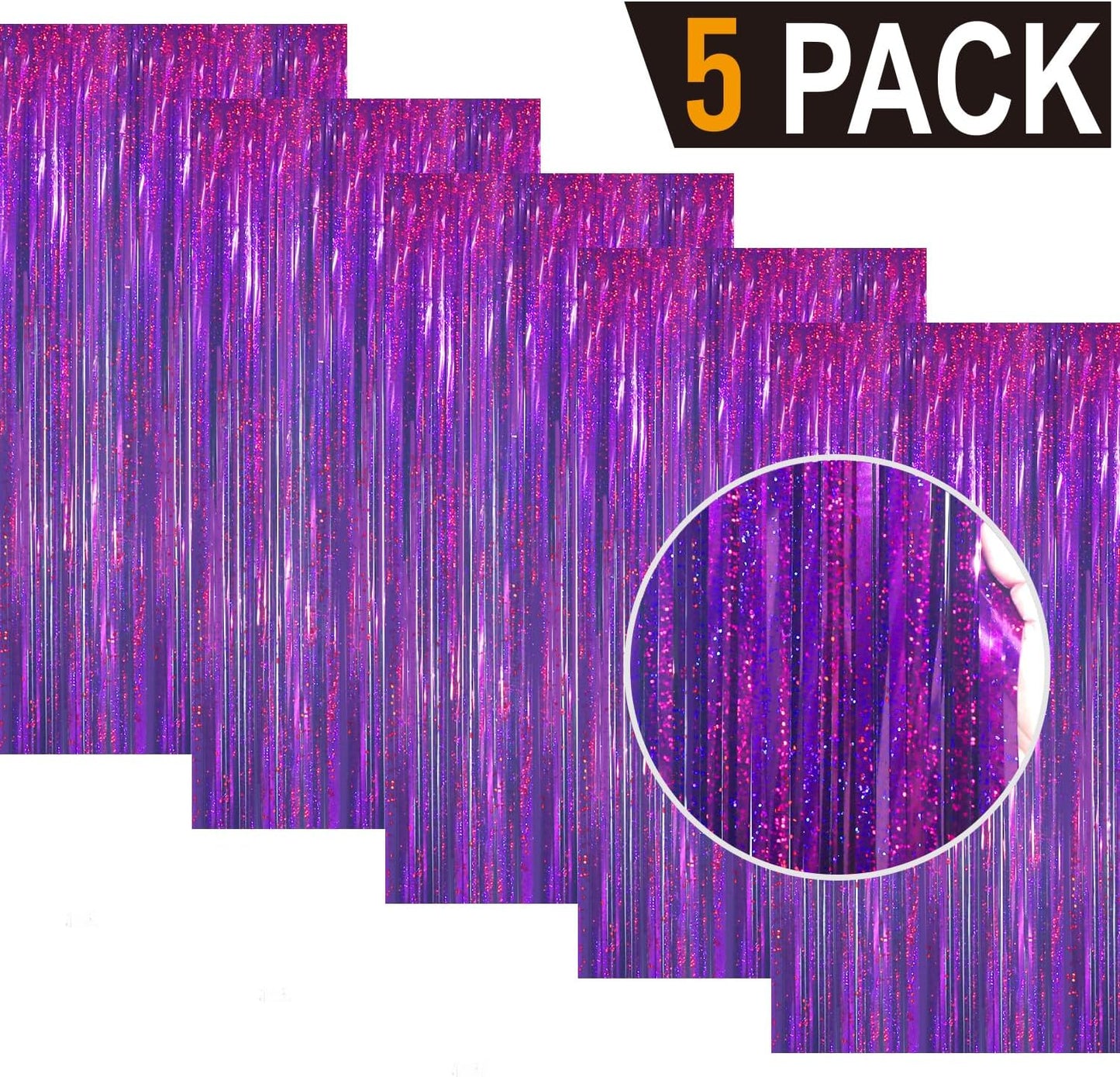 GOER 3.2 ft x 8.2 ft Metallic Tinsel Foil Fringe Curtains Party Photo Backdrop Party Streamers for Birthday,Graduation,New Year Eve Decorations Wedding Decor(5 Packs,Shiny Purple)