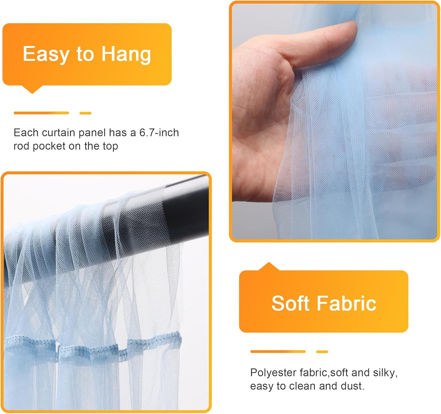 Fomcet Baby Blue Tulle Backdrop Curtains with Lights String 10FT X 8FT Sheer Curtain with Lights Tulle Curtains Backdrop for Wedding Birthday Party Photo Shoot (2 Panels 5x8FT)