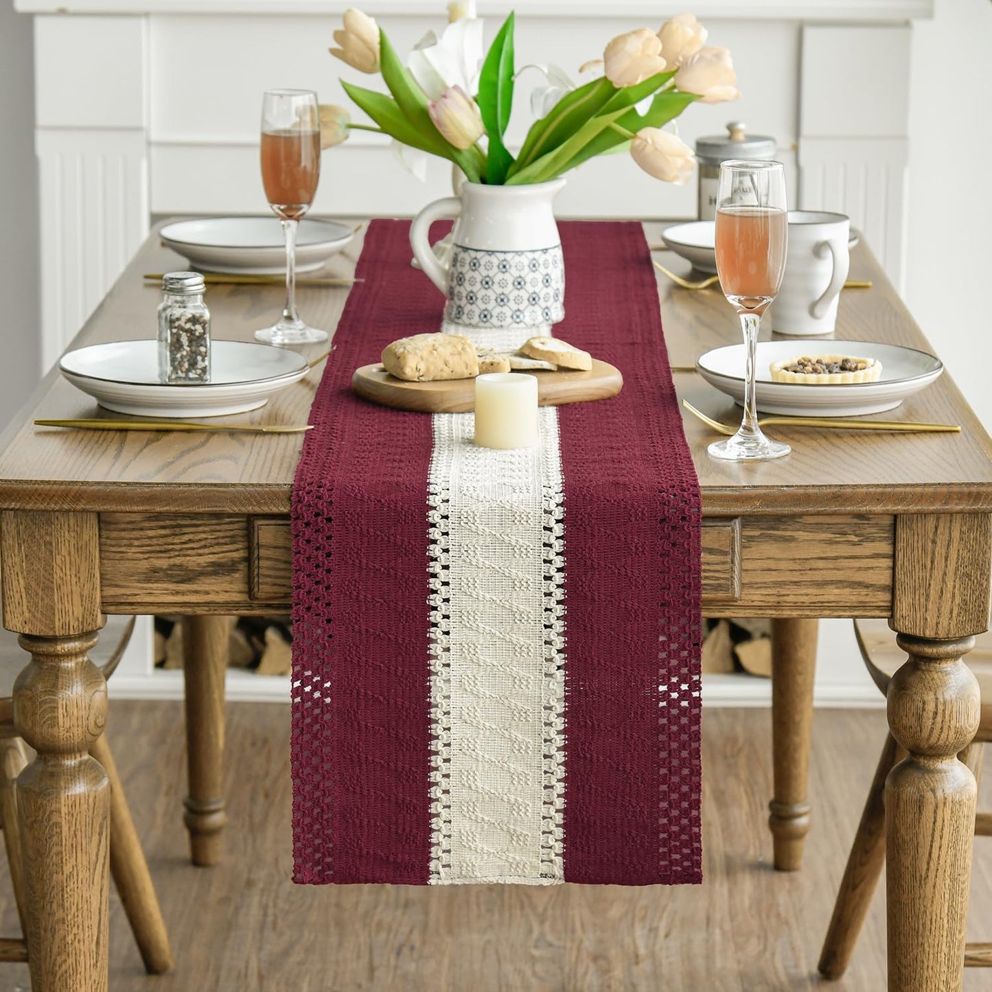 Artoid Mode Red Farmhouse Rustic Table Runner, Seasonal Hollow Kitchen Dining Table Decoration for Home Party Decor 12x36 Inch