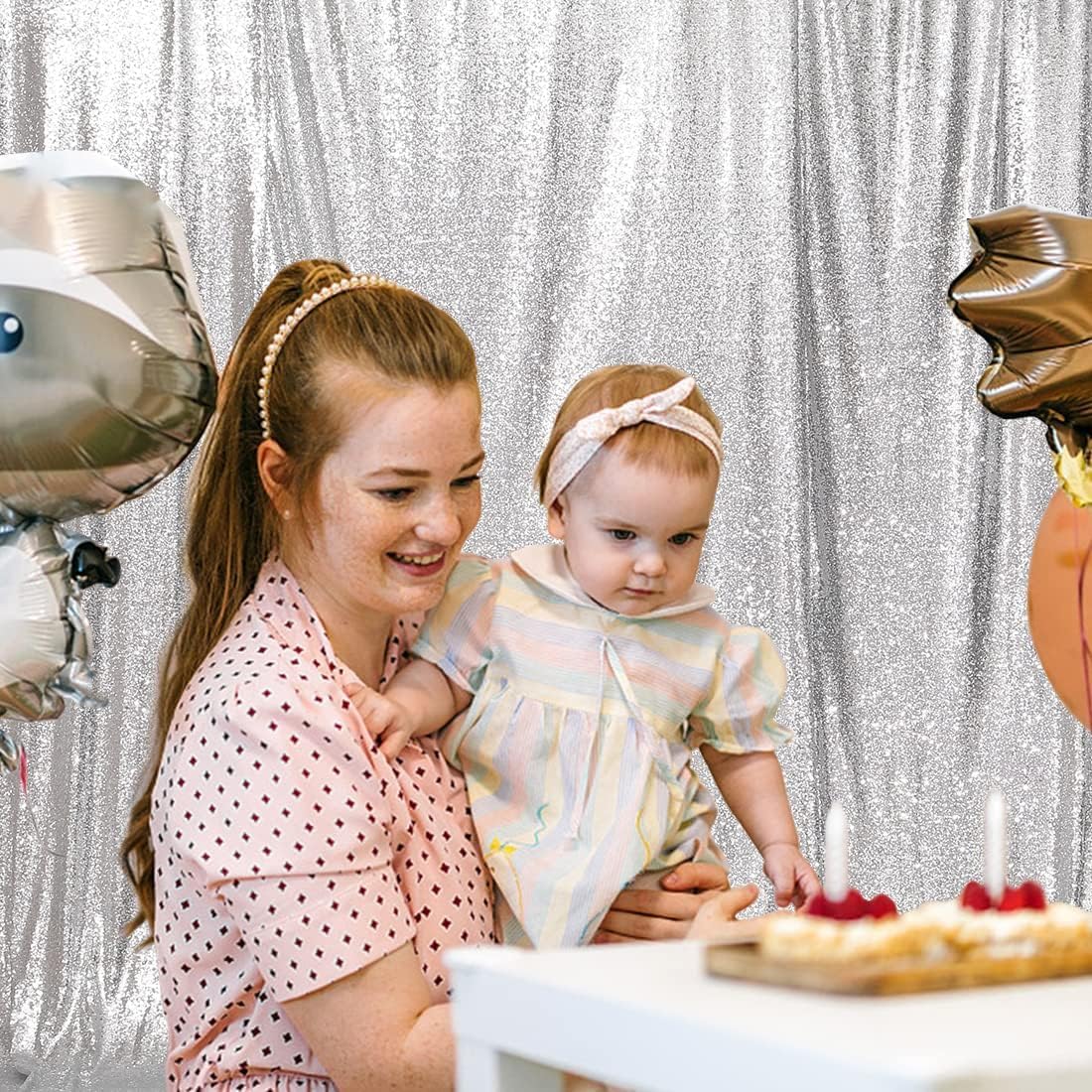 Poise3EHome 8FT x 8FT Silver Sequin Photography Backdrop Curtain for Party Decoration, Silver