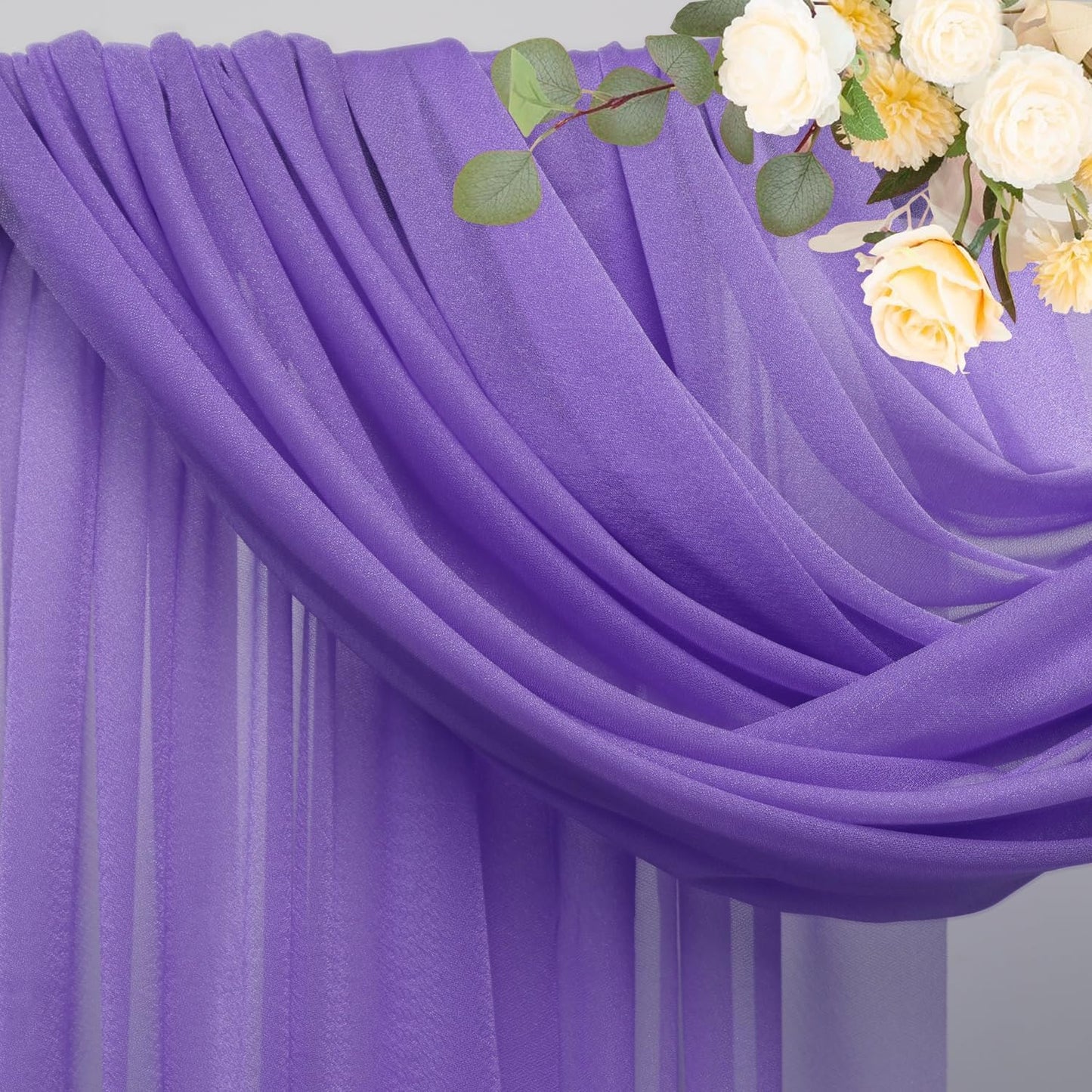 Wokceer Lavender Purple Wedding Arch Draping Fabric Backdrop 3 Panels 28.7" X 20FT Sheer Drapes Fabric for Wedding Arbor Ceremony Party