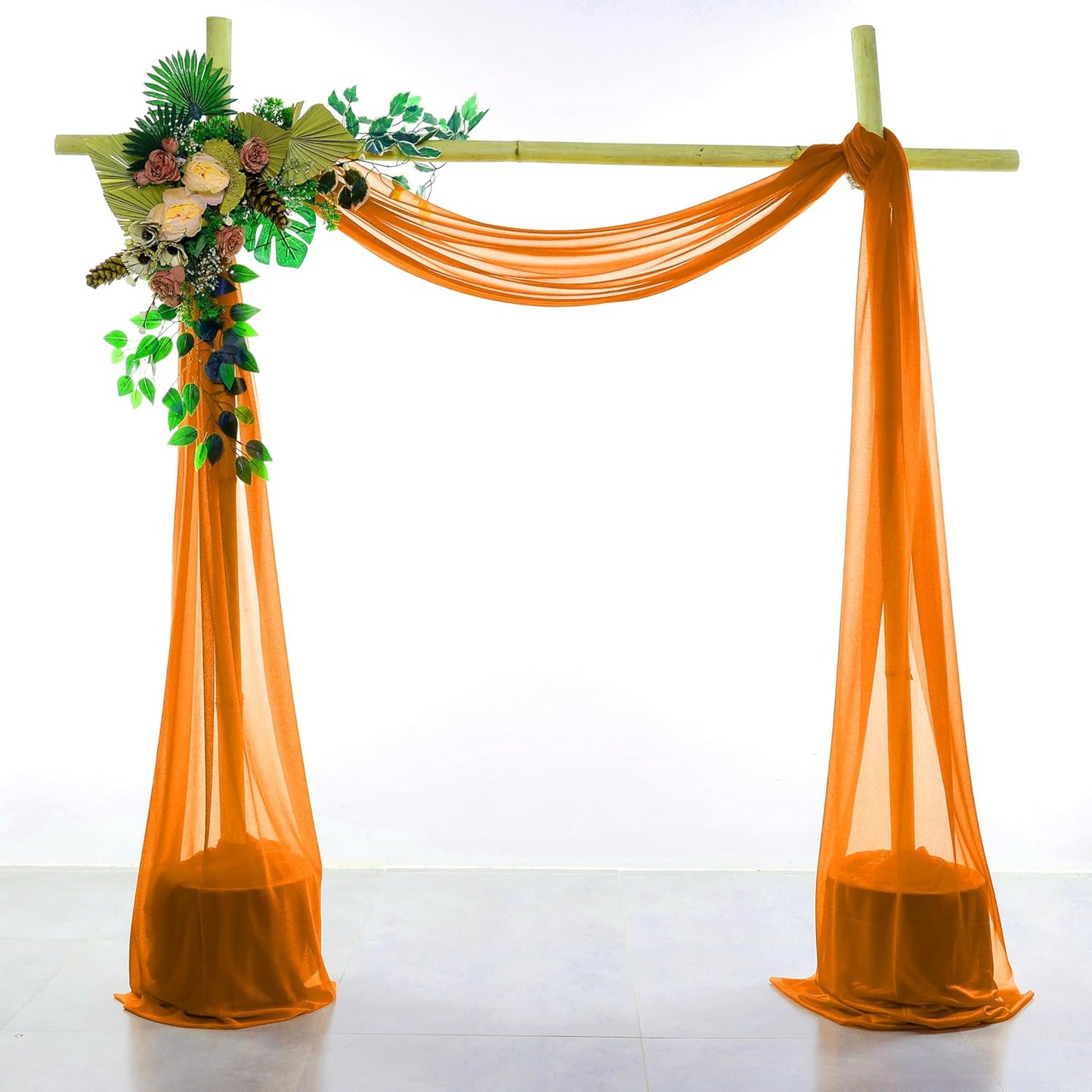 VDS Pack of 2 Panel (30 Inch X 100 Feet) Wedding Arch Draping Fabric Sheer Chiffon Fabric Drapery for Wedding Ceremony Reception Swag Backdrop Canopy Chuppah ARBO Altars Decoration (Orange)