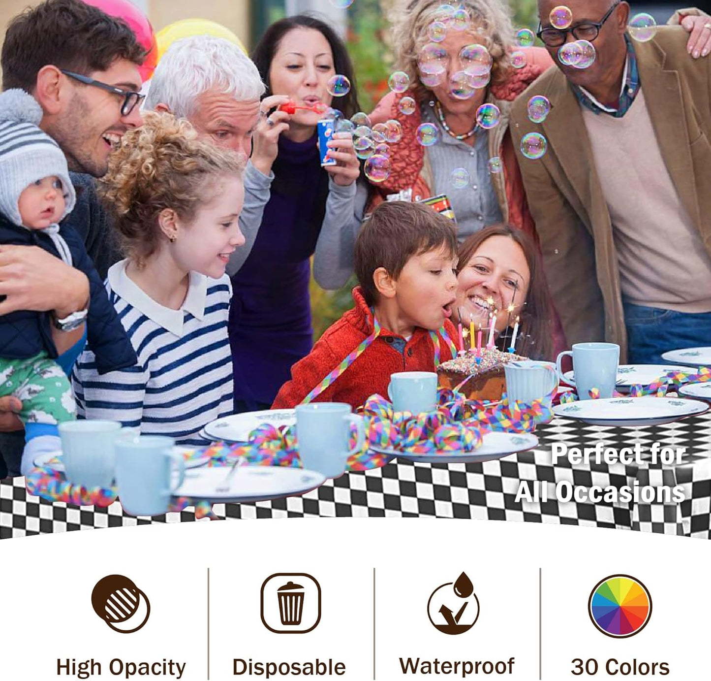 Party Solids Pack Of 12 - Premium Plastic Tablecloth 54 Inch x 108 Inch Rectangle Table Cover - Checkered