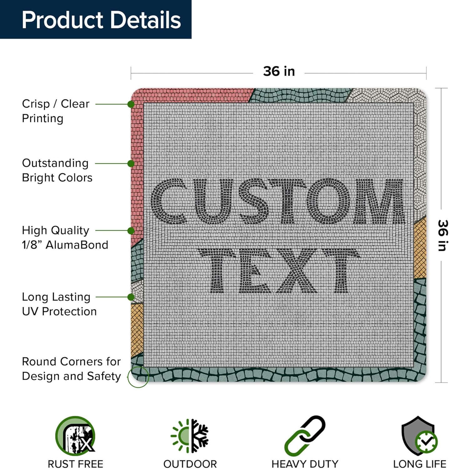 Custom Sign, Custom Street Sign, 11 Font Colors, 13 Font Styles, 4 Hole Options, 22 Sizes, 36x36 Inches, Rust Free DiBound, Fade Resistant, Made in USA by My Sign Center (Fauxsaic 2)