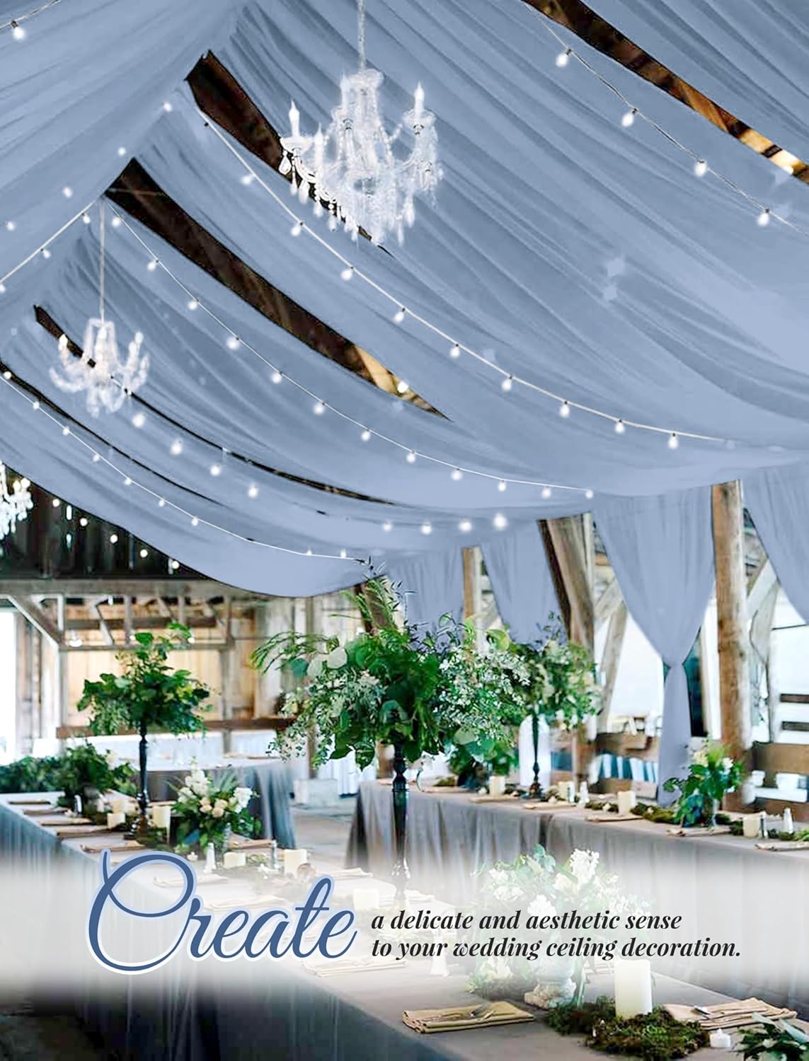 fani 6 Panels Dusty Blue Wedding Ceiling Drapes 5ftx30ft Ceiling Drapes Chiffon Fabric Arch Draping Sheer Curtains Soft Drapery Draping Wedding Ceiling Decorations for Party Ceremony Stage Swag