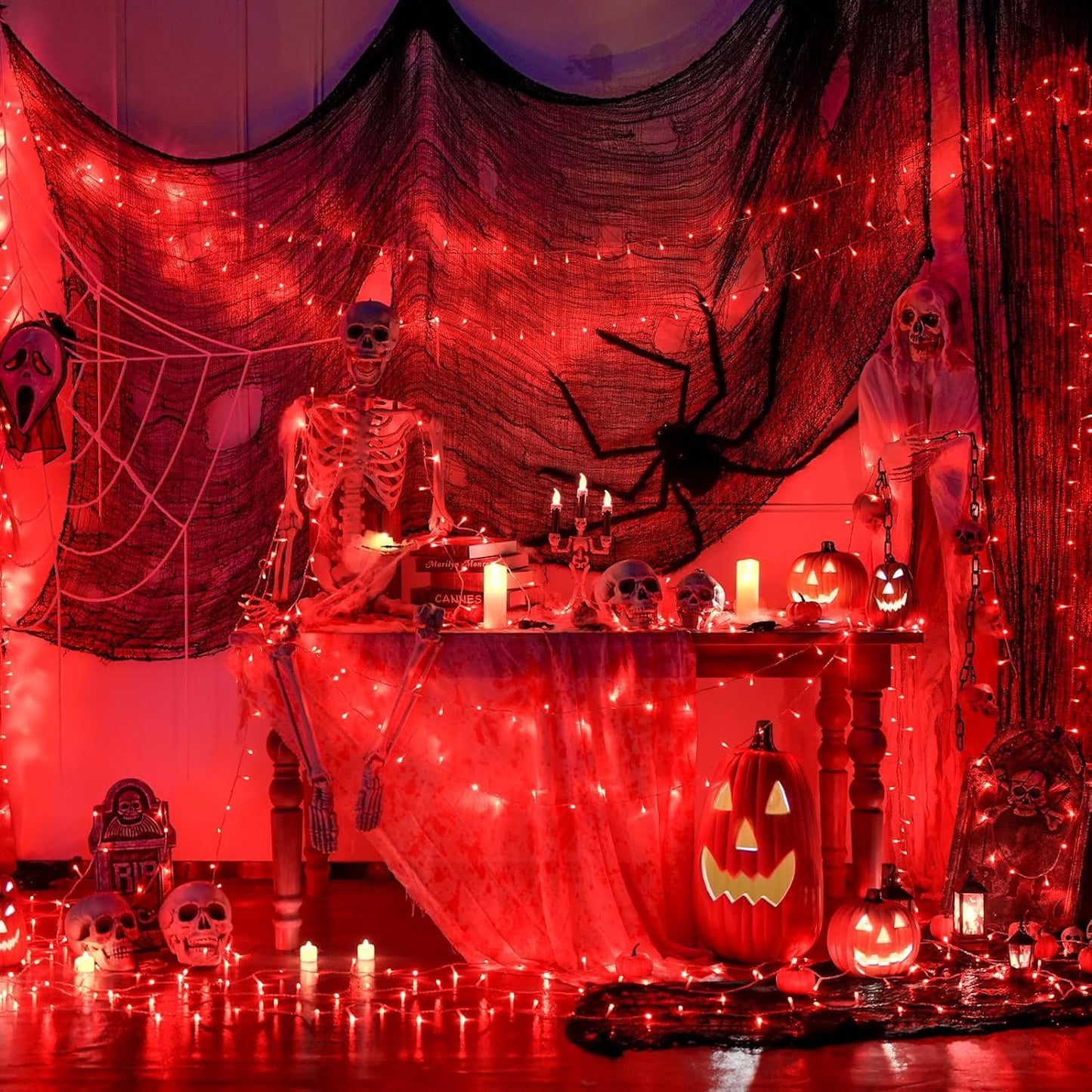 JMEXSUSS 500 LED Red Halloween Lights Indoor Outdoor, 163 FT Clear Wire Red Christmas String Lights Plug in, 8 Modes Christmas Tree Lights Outdoor Waterproof for Tree Bedroom Room Halloween