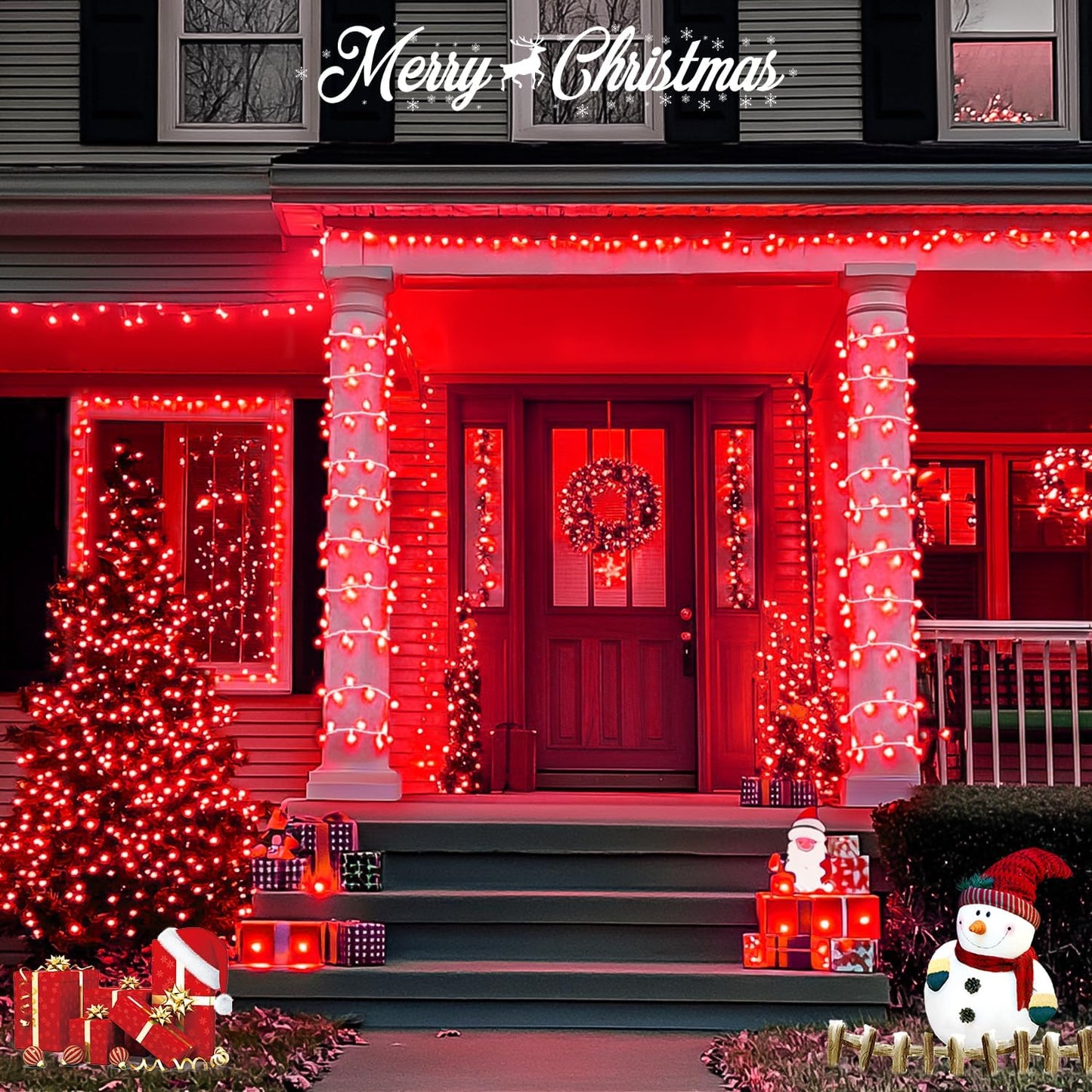 JMEXSUSS 500 LED Red Halloween Lights Indoor Outdoor, 163 FT Clear Wire Red Christmas String Lights Plug in, 8 Modes Christmas Tree Lights Outdoor Waterproof for Tree Bedroom Room Halloween