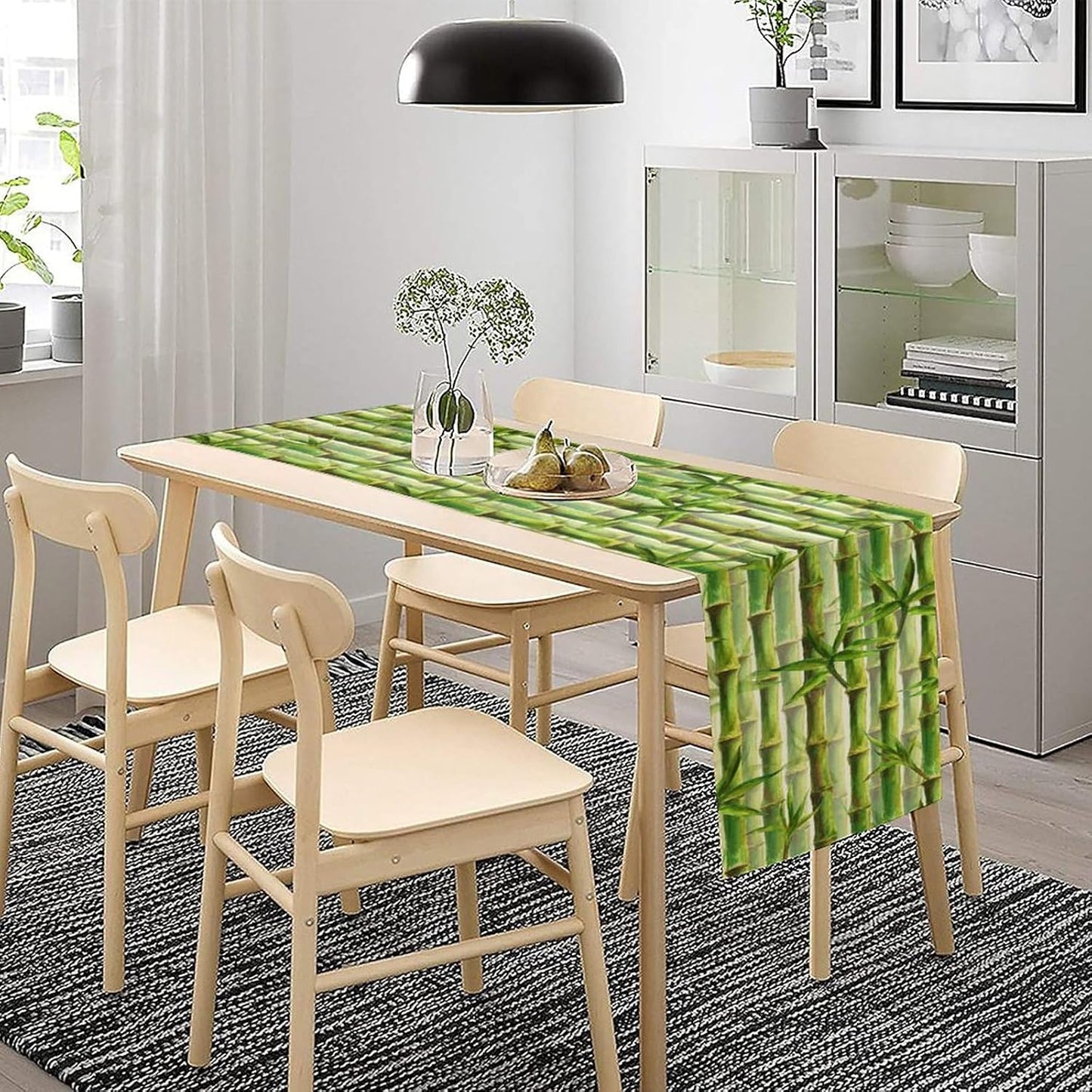 Bamboo Table Runner,Green Plant Print Table Runner for Kitchen Dining Table Home Party Decoration 13x120 Inch