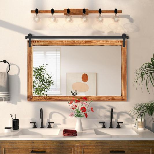 COGOOD Farmhouse Bathroom Mirror - 45 x 30 Large Rectangle Barn Door Mirror for Vanity, Bedroom, Living Room Wall Decor (Brown)