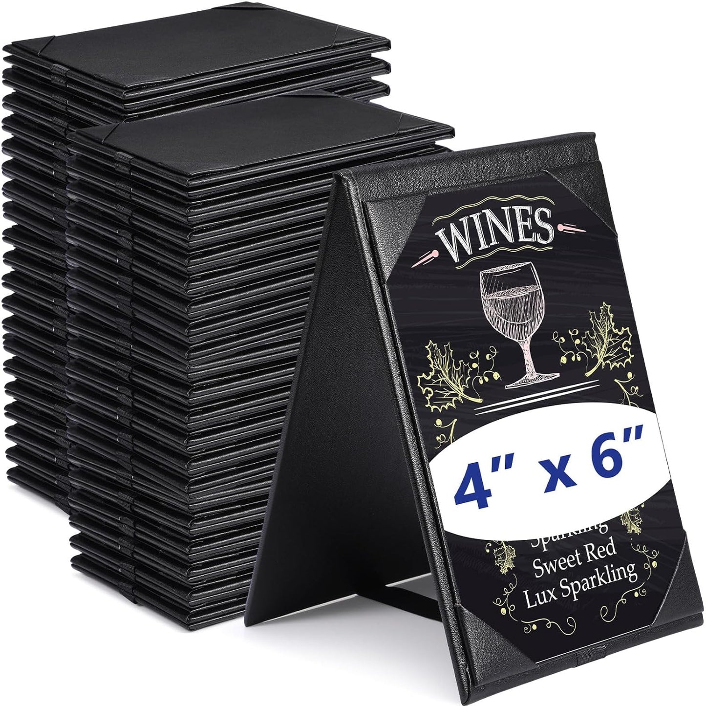Gerrii Leatherette Table Tents Black PU Leather Menu Covers Bulk Double Sided Frame Sign Holders 2 Side Drink Dessert Menu Folders for Restaurant Coffee Cafe Bar Wedding Supplies(40 Pack,4 x 6 Inch)