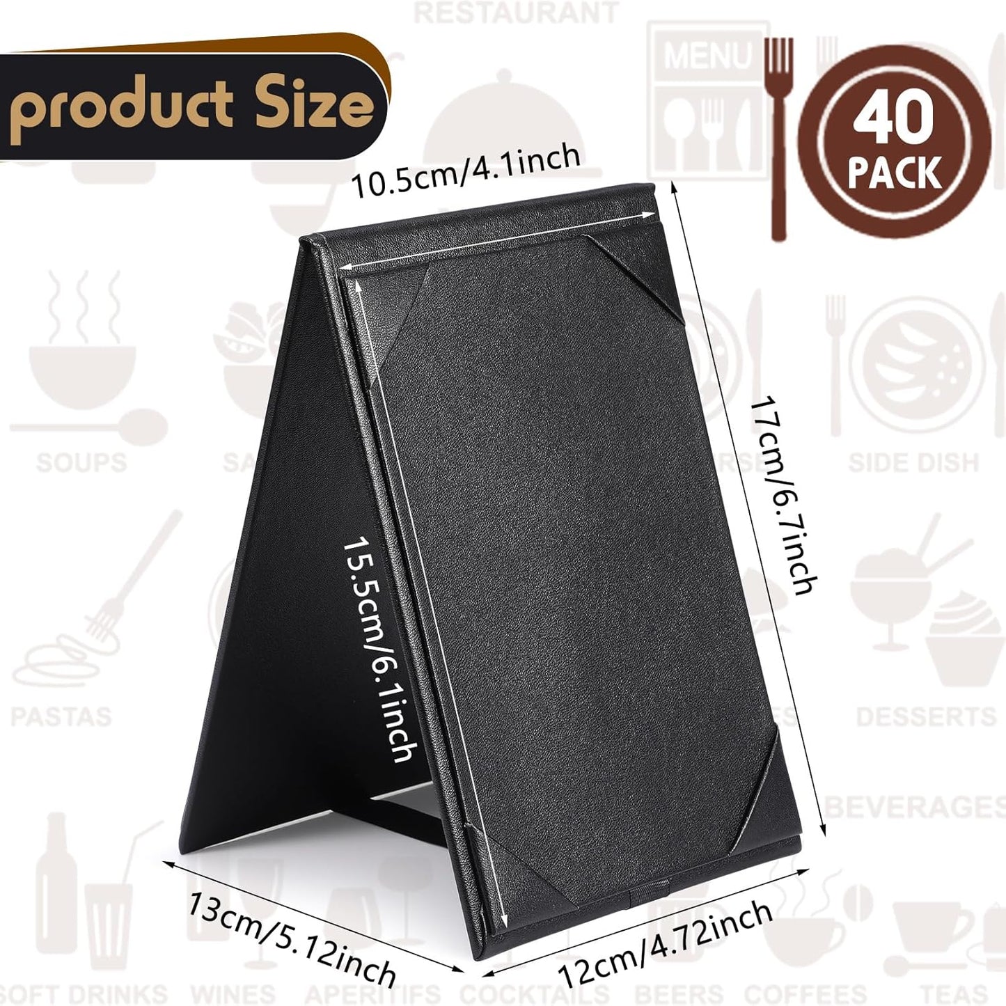 Gerrii Leatherette Table Tents Black PU Leather Menu Covers Bulk Double Sided Frame Sign Holders 2 Side Drink Dessert Menu Folders for Restaurant Coffee Cafe Bar Wedding Supplies(40 Pack,4 x 6 Inch)