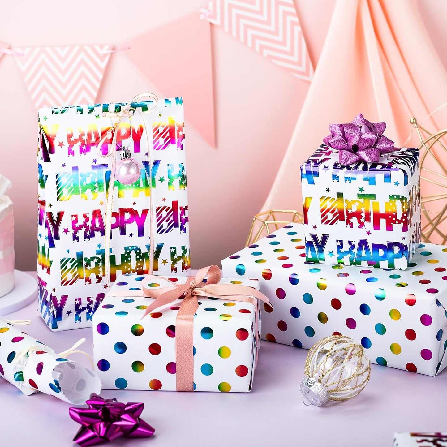 Yarcony Colorful Polka Dot Wrapping Paper,Gift Wrapping Paper, Rainbow Polka-Dot Gift Wrap for Present Packaing, Boy Girl Birthday, Party, Holiday,Christmas and Celebrations(17 Inch X 16.5 Feet)