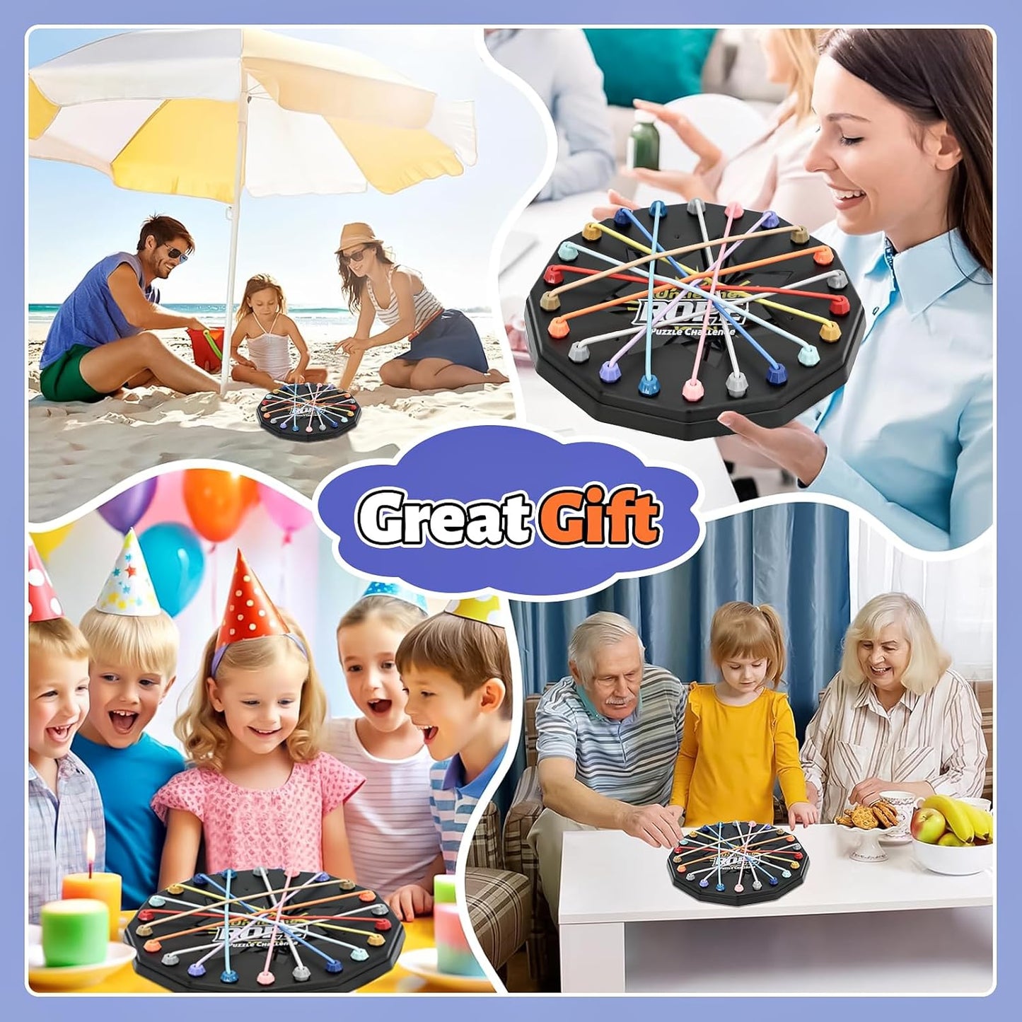 Brainy Knots Rope Untangling Game, Twisted Challenge Puzzle Game, Educational Strategy Board Game for Adults Kids, Portable Family Travel Party Toys Gifts for All Ages (Black#2)