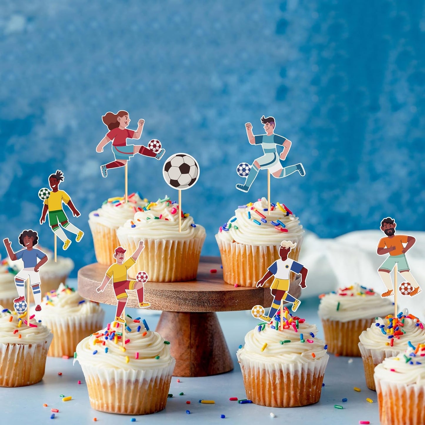 24pcs Soccer Cupcake Toppers Soccer Ball Cupcake Picks Sport Cake Decorations Football Theme Birthday Party Baby Shower Kids Boys Men Birthday Party Favors Supplies