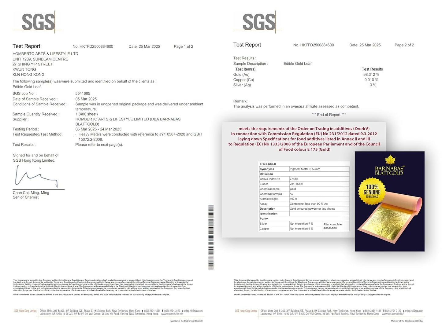 Barnabas Blattgold Edible Gold Leaf 24K - Cake Decorations, Loose Gold Leaf Sheets for Cupcakes - 3.1 inches, Book of 10