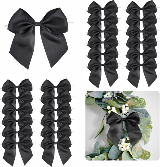 5'' Black Bow Party Decorations Satin Bows, Twist Tie Bows for Treat Bags, Cake Pops, Pre-Tied Bow Premade Ribbon Bows for Crafts, Holiday Bows for Gift Wrapping, Wedding Decor-24 Counts