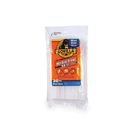 Gorilla Hot Glue Sticks, Clear Glue, Mini Size 4" Long x 0.27" Diameter, 30 Count (Pack of 12) - Safe for All Temperatures with Extended Working Time