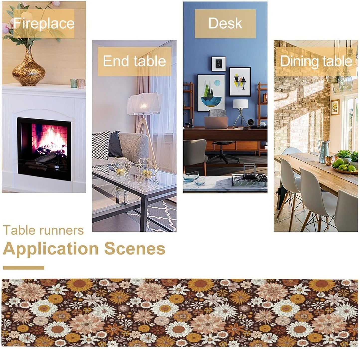 Boho Floral Table Runner, Vintage Country Farmhouse Daisy Flowers Modern Kitchen Dining Room Decoration for Indoor and Outdoor Wedding Party Banquet Table Runner 13x90 Inch