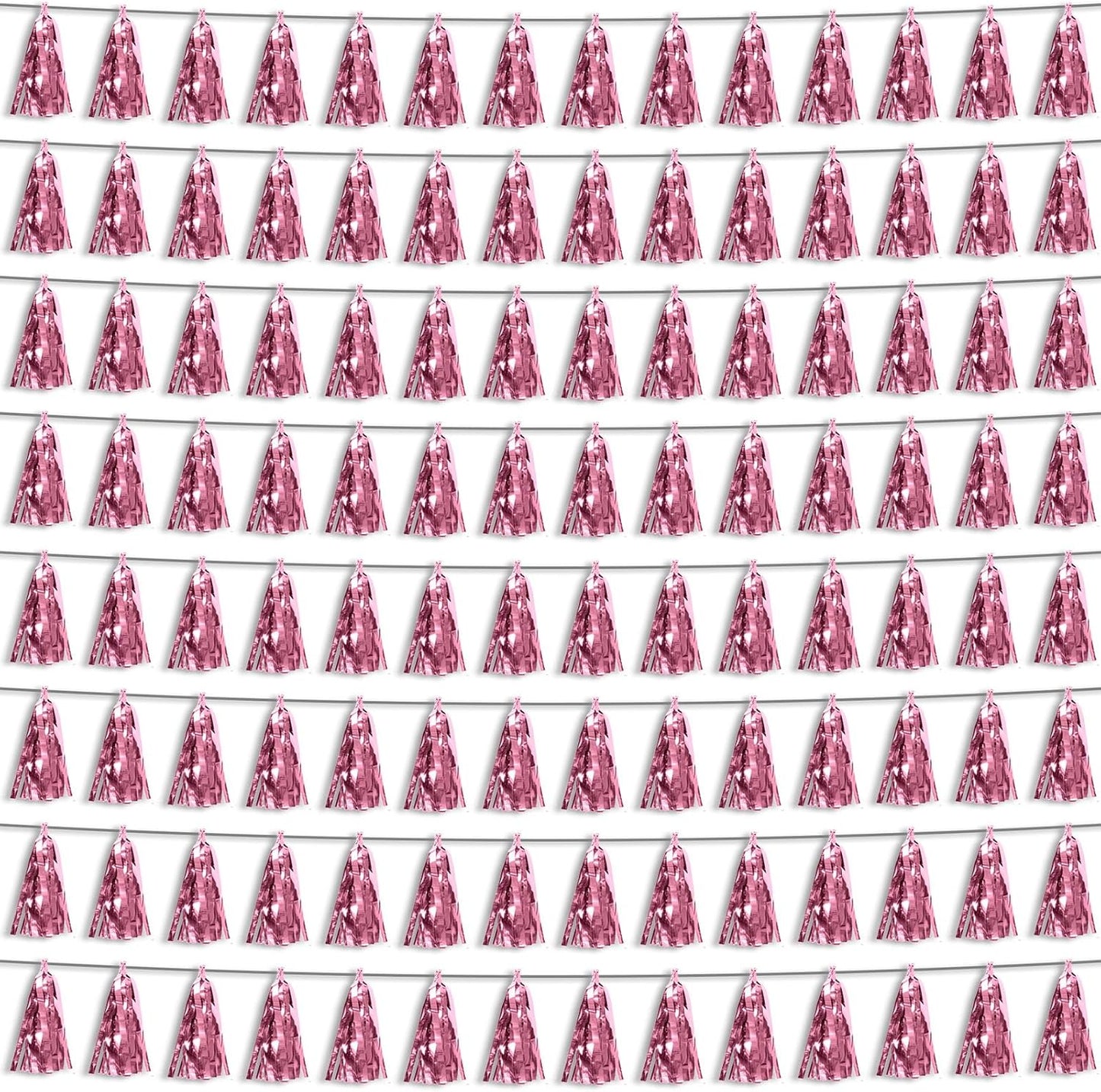 8P Light Pink Foil Fringe Metallic Tassel Streamers Banner Tassel Garland for Parade Floats, Bachelorette, Wedding, Birthday, Halloween, Christmas, Bridal/Baby Shower Party Decorations