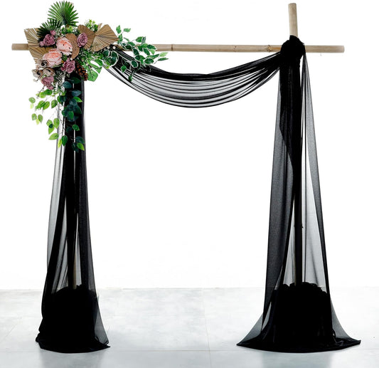 VDS Pack of 1 Panel (30 Inch X 100 Feet) Wedding Arch Draping Fabric Sheer Chiffon Fabric Drapery for Wedding Ceremony Reception Swag Backdrop Canopy Chuppah ARBO Altars Decoration (Black)