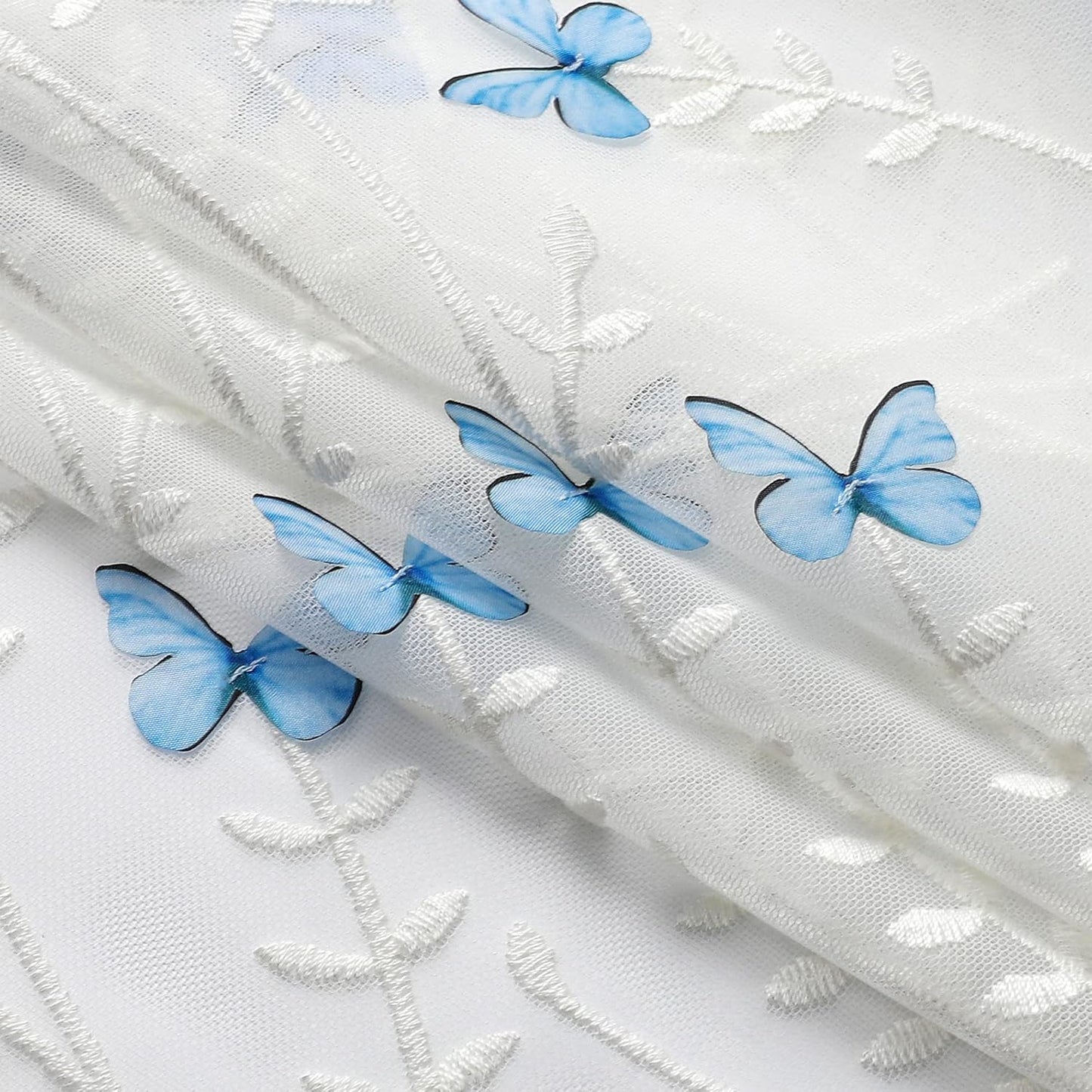 VISIONTEX White Sheer Voile Curtains, Decorative White Embossed Butterflies Rod Pocket Window Drapes for Home Kitchen, Living Room and Bedroom 54 x 84 Inch, Set of 2 Curtain Panels