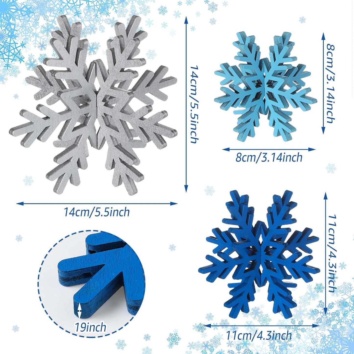 Bucherry 12 Pcs Wooden Snowflake Table Decor 3D Snowflake Tabletop Signs and Centerpiece for Christmas Xmas Winter Wonderland Decorations Home Party(Silver)