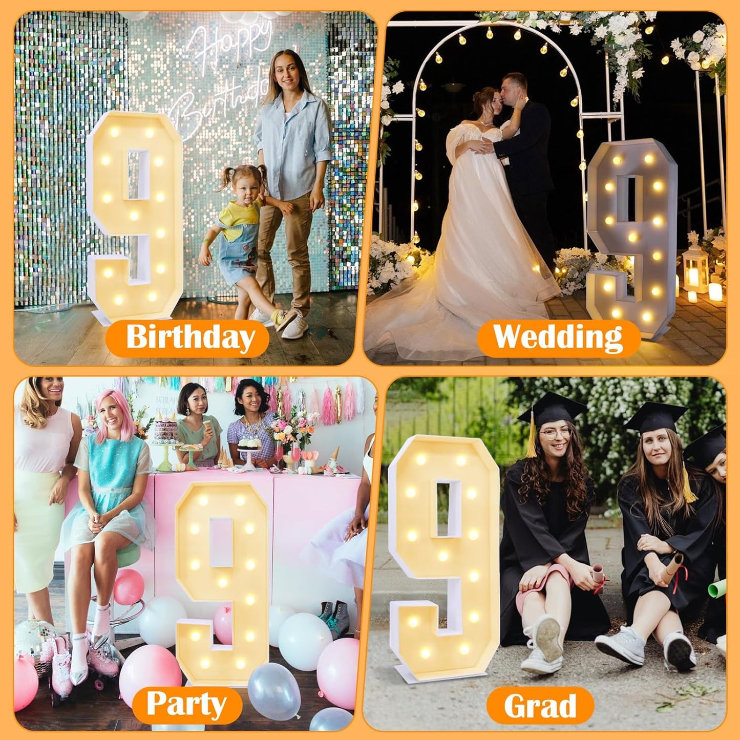 4ft Marquee for Numbers, Multifunctional Marquee for Numbers 4 Feet Tall, Mosaic Numbers for Balloons, Light up Numbers for Party Decorations, Birthday, Anniversary Party Decor (Number 9)
