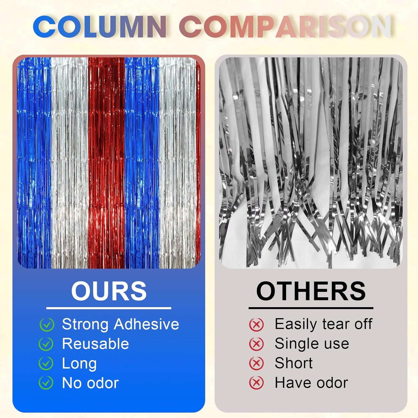 2 Pack Blue Red Silver Foil Fringe Backdrop Curtains, Tinsel Streamers Party Decorations, Fringe Backdrop, Door Shimmer for Independence Day or Birthday Party