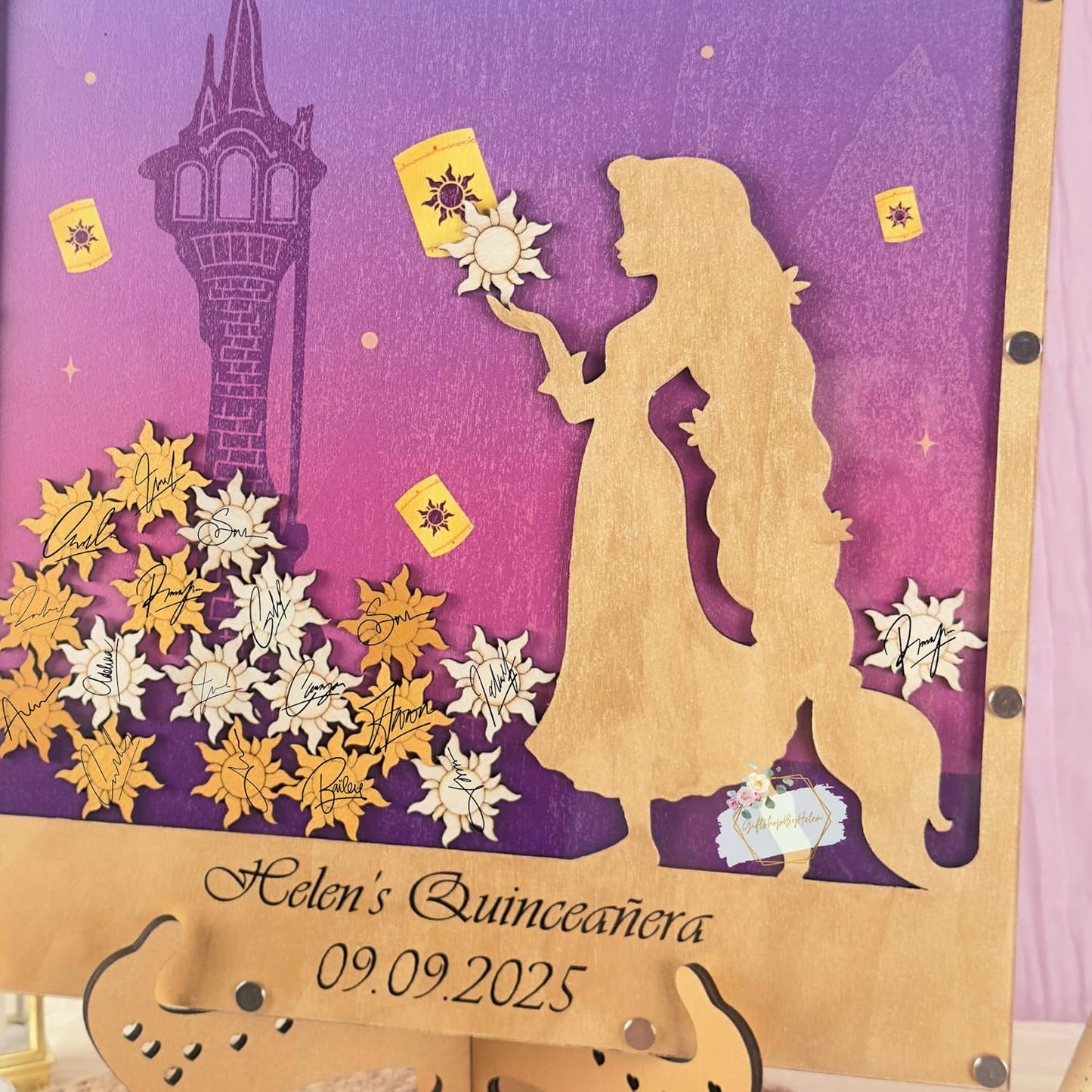 Princess Guest Book Alternative | Quinceañera Sweet XV Wooden Dropbox Frame with Lantern Tokens | Personalized Fairytale Guestbook Keepsake