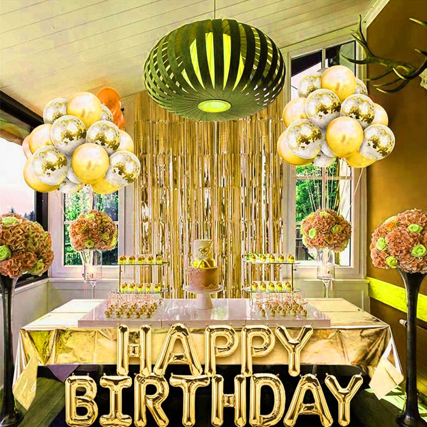 Gold Foil Fringe Curtain 3.3×8.3FT 2 Packs, Metallic Tinsel Curtains Party Streamers for Birthday Graduation Baby Shower Decoration (2pcs,3.3FT×8.3FT, Gold)