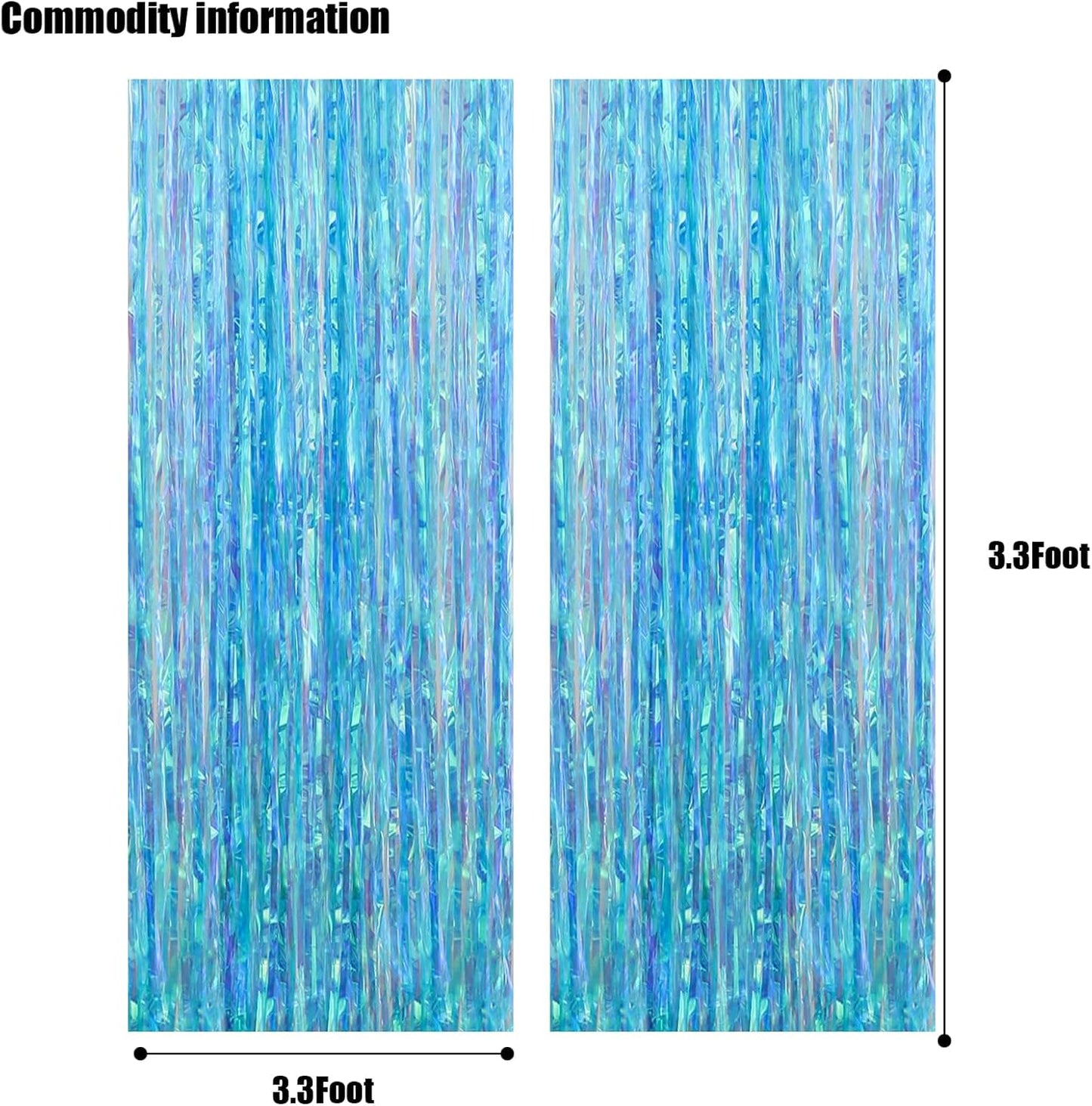 CANREVEL 2 Pack 3.2x6.5 Feet Iridescent Foil Fringe Backdrop Curtains, Clear Blue Tinsel Photo Booth Props Streamers Party Decorations for Birthdays Mermaid Sea Frozen Christmas Party