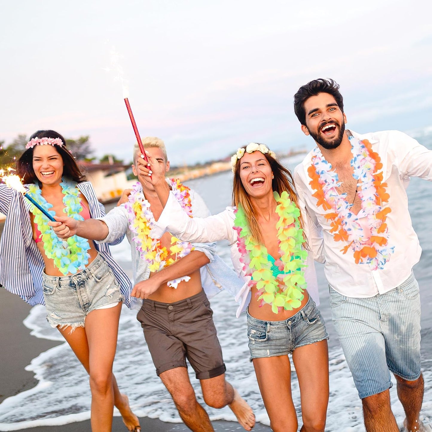 120PCS Hawaiian Leis Party Decorations, Leis for Luau Party Decor, Hawaiian Lei Colorful Tropical Theme Silk Flower Bulk, Flower Garland Summer Pool Birthday Favors Supplies Accessories ﻿