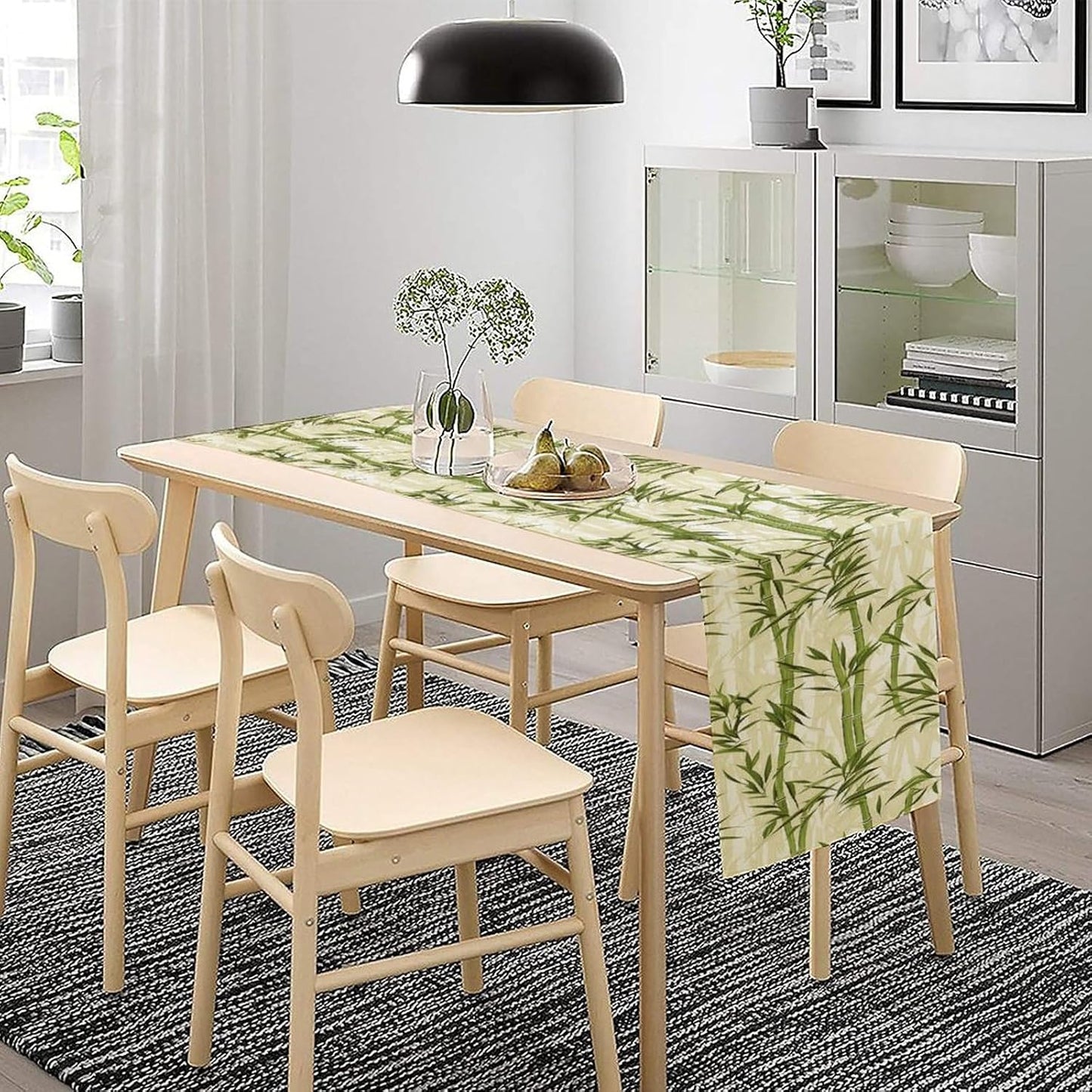 Bamboo Table Runner,Green Plant Leaf Pattern Table Cloth Kitchen Dining Table Home Party Decoration 13x60 Inch